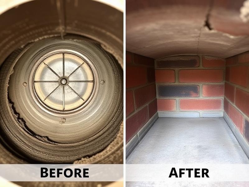 Before and after chimney cleaning showing creosote removal results in Charlotte