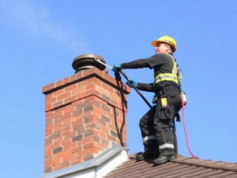 Professional chimney sweep technician cleaning chimney in Charlotte NC